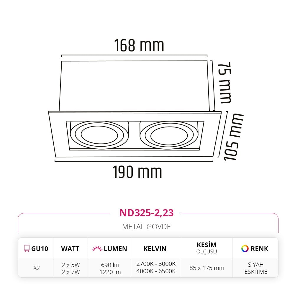 Nevo Sıva Altı Led Spot Eskitme Siyah ND325-2