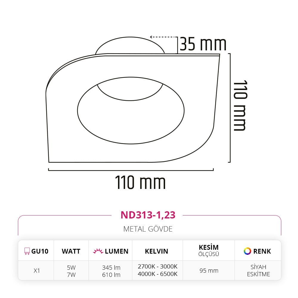 Nevo Sıva Altı Led Spot Eskitme Siyah ND313-1