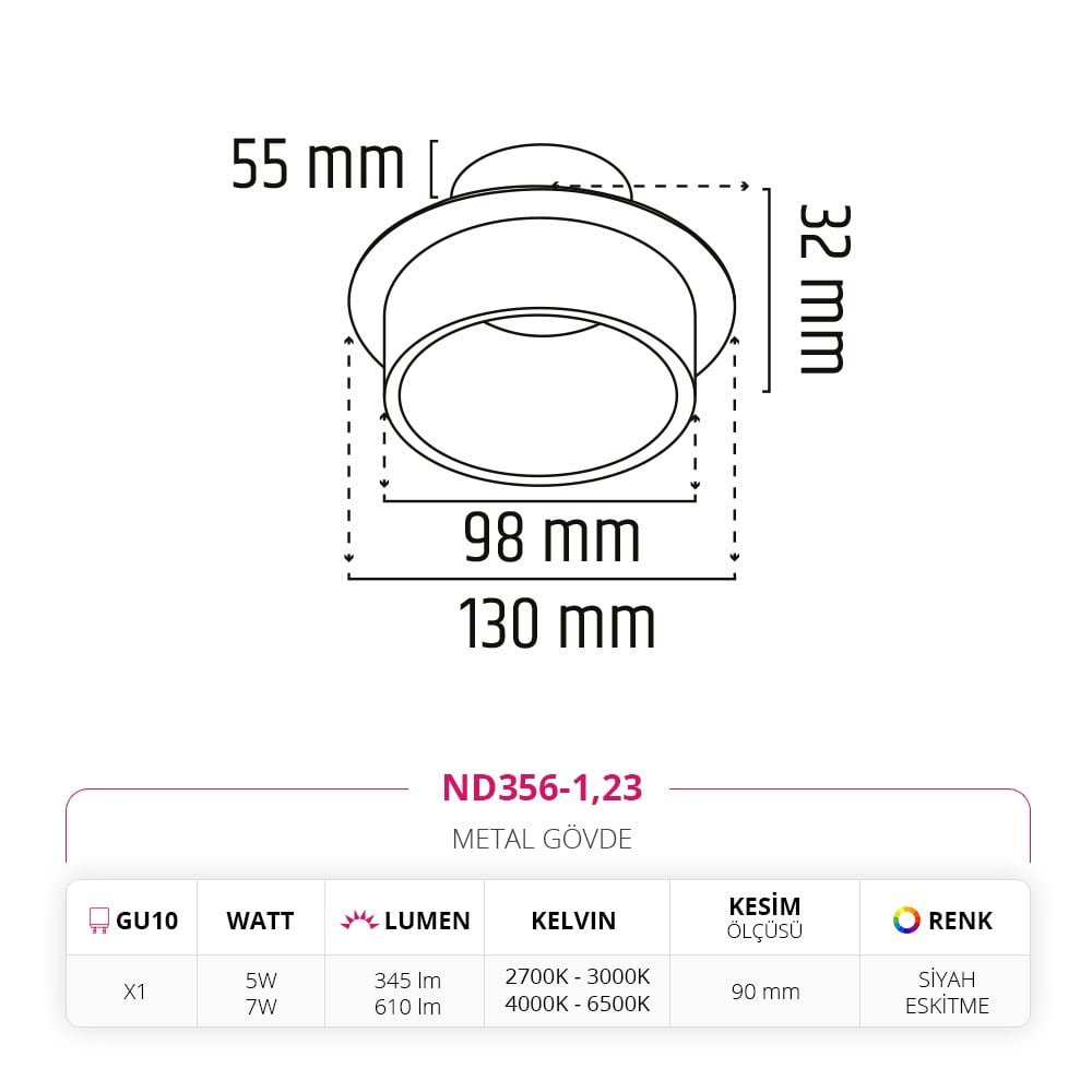 Nevo Sıva Altı Led Spot Eskitme Siyah ND356-1