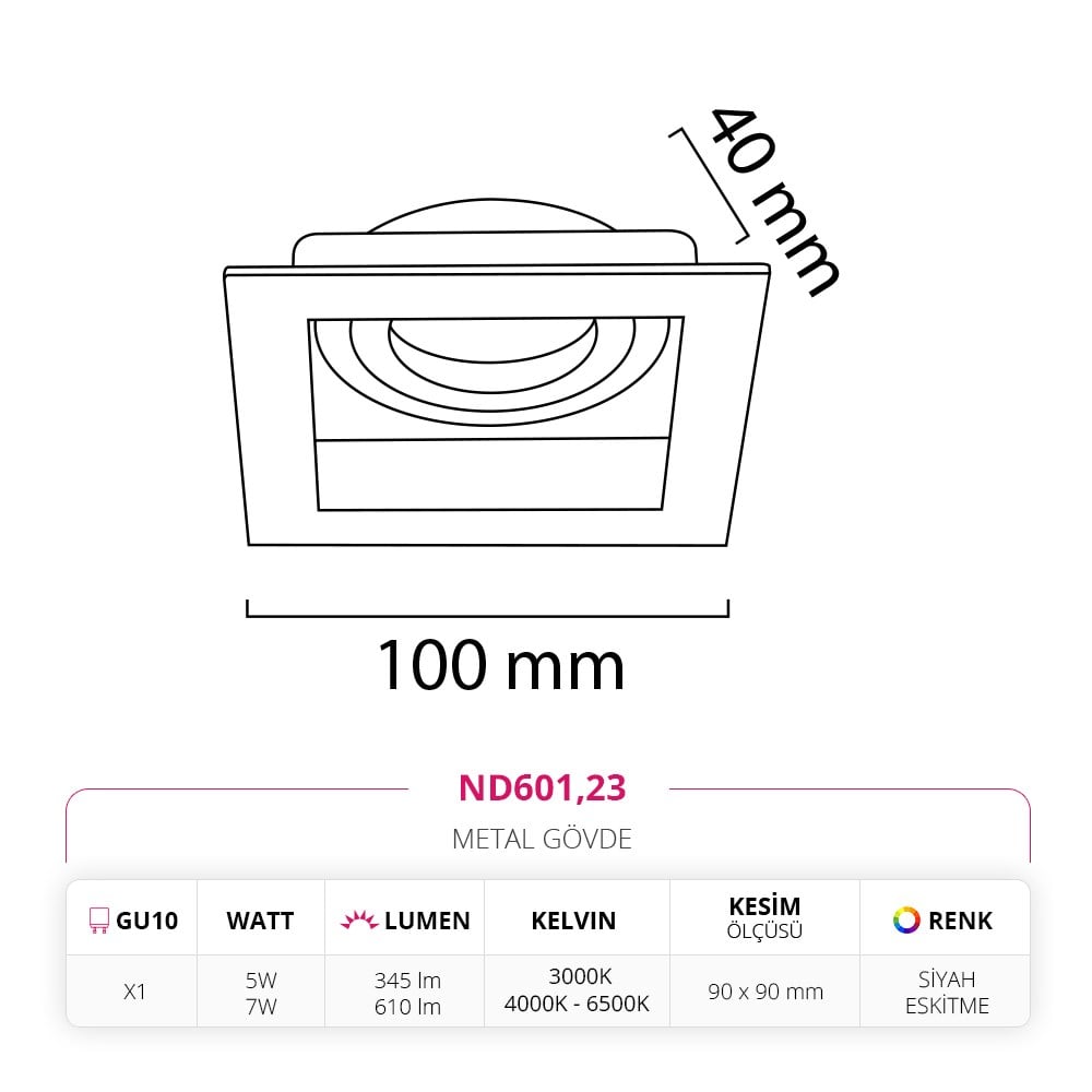 Nevo Sıva Altı Led Spot Eskitme Siyah ND601
