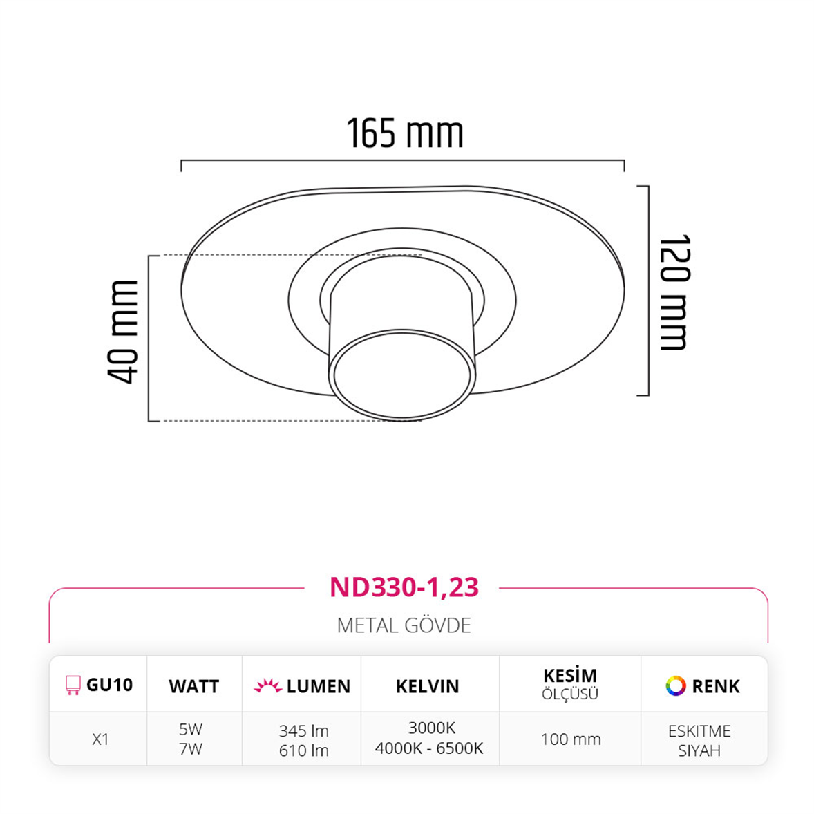 Nevo Sıva Altı Led Spot Eskitme Siyah ND336-1