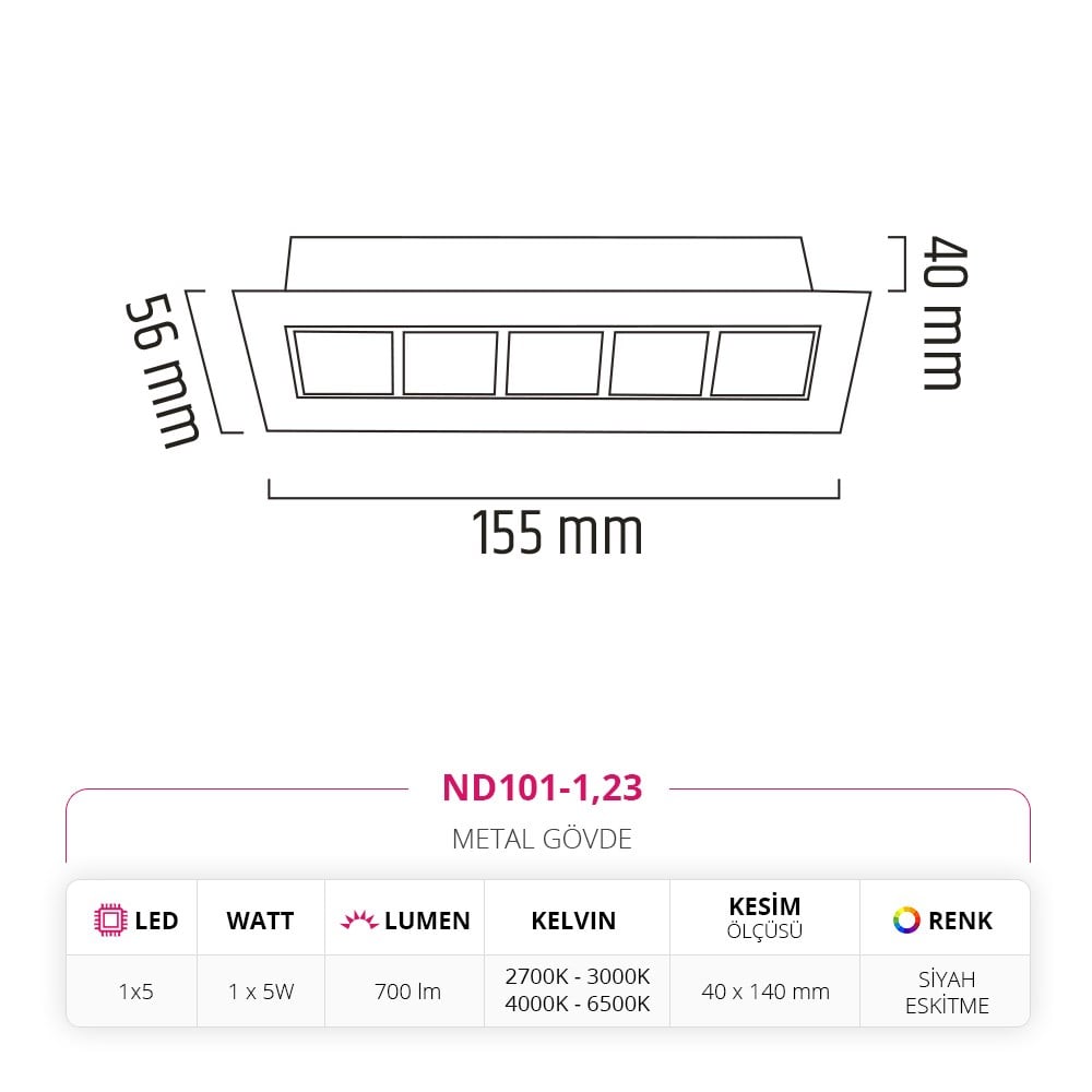 Nevo Sıva Altı Led Spot Eskitme Siyah ND101-1