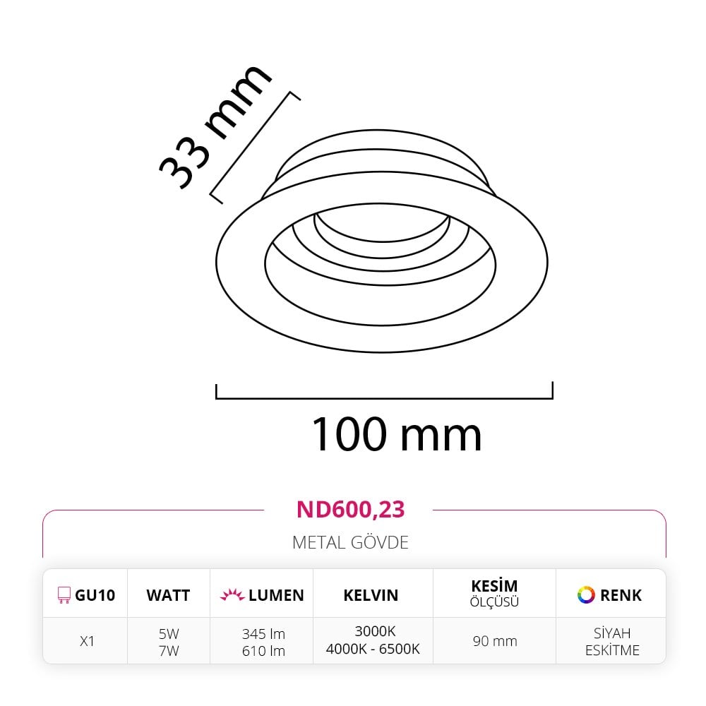 Nevo Sıva Altı Led Spot Eskitme Siyah ND600