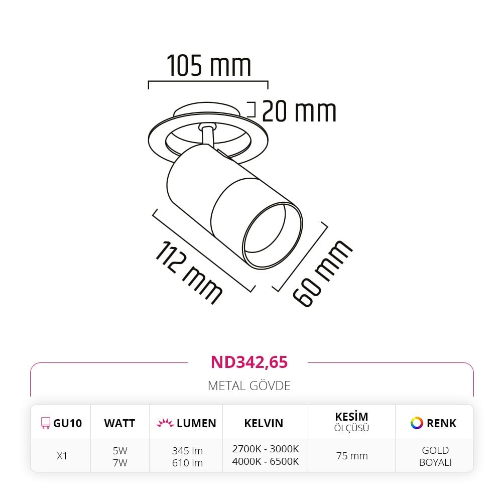 Nevo Sıva Altı Led Spot Gold Boyalı ND342
