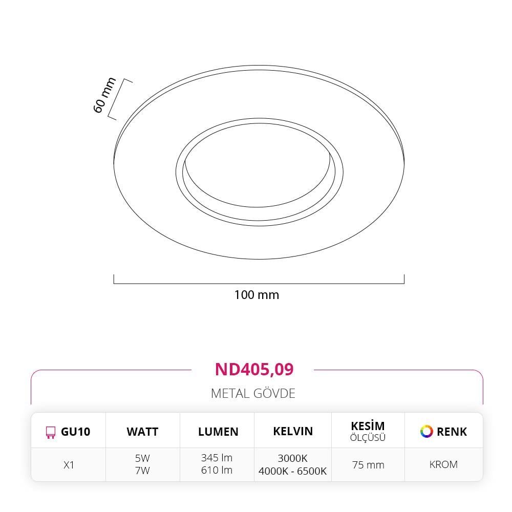 Nevo Sıva Altı LED Spot Krom ND405