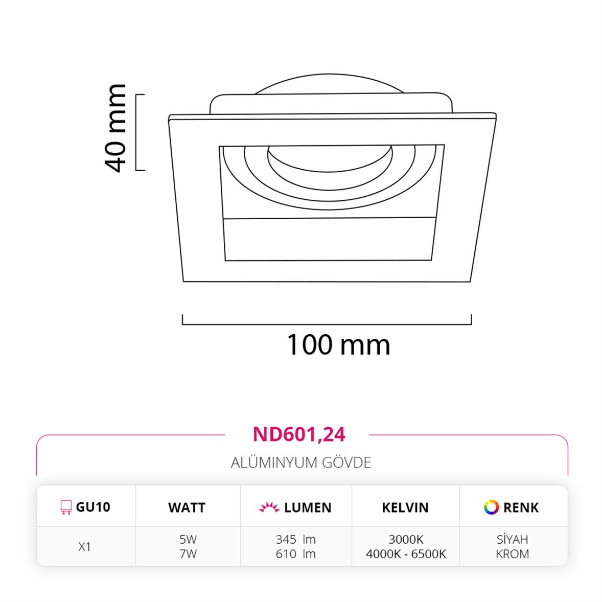 Nevo Sıva Altı Led Spot Krom Siyah ND601