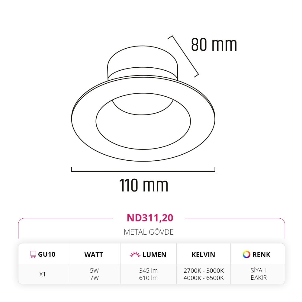 Nevo Sıva Altı Led Spot Siyah Bakır ND311