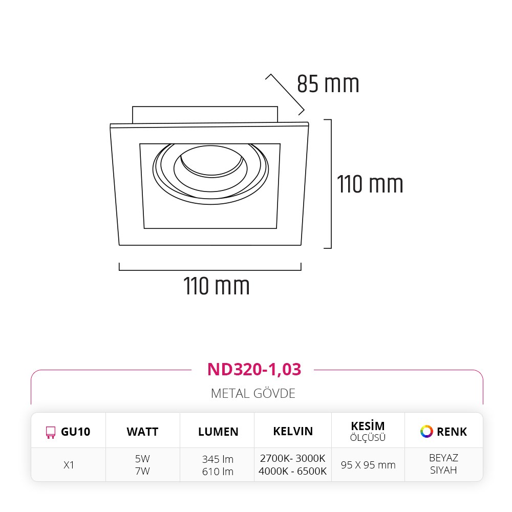 Nevo Sıva Altı Led Spot Siyah Beyaz ND320-1