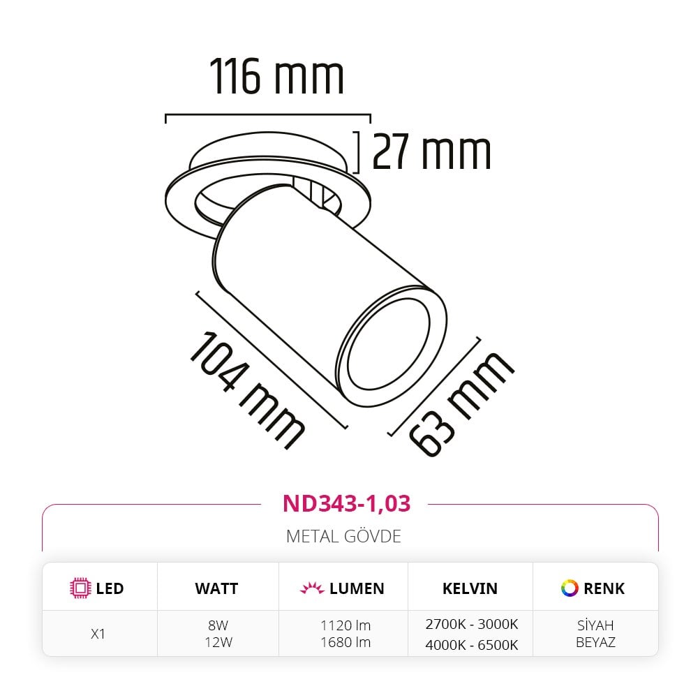 Nevo Sıva Altı Led Spot Siyah Beyaz ND343-1