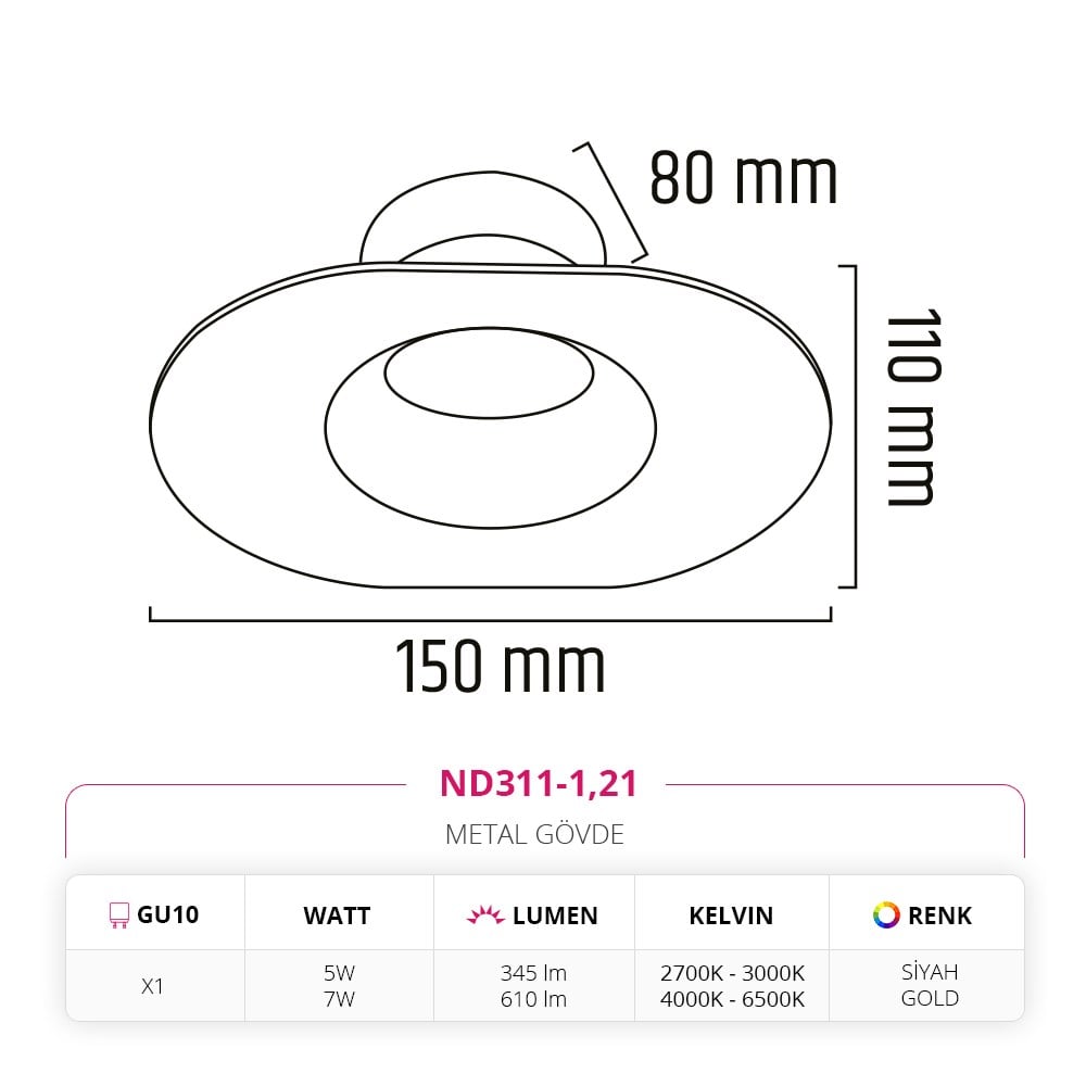 Nevo Sıva Altı Led Spot Siyah Gold ND311-1