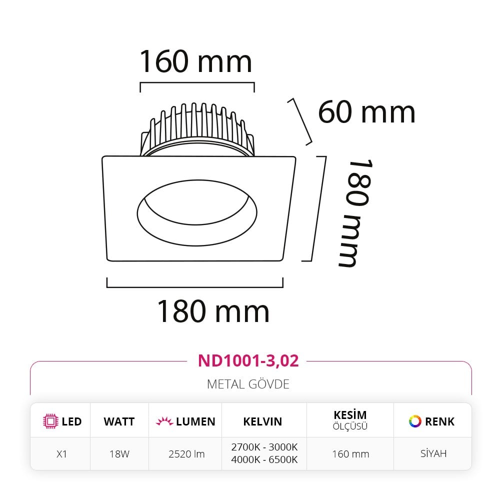 Nevo Sıva Altı Led Spot Siyah ND1001-3