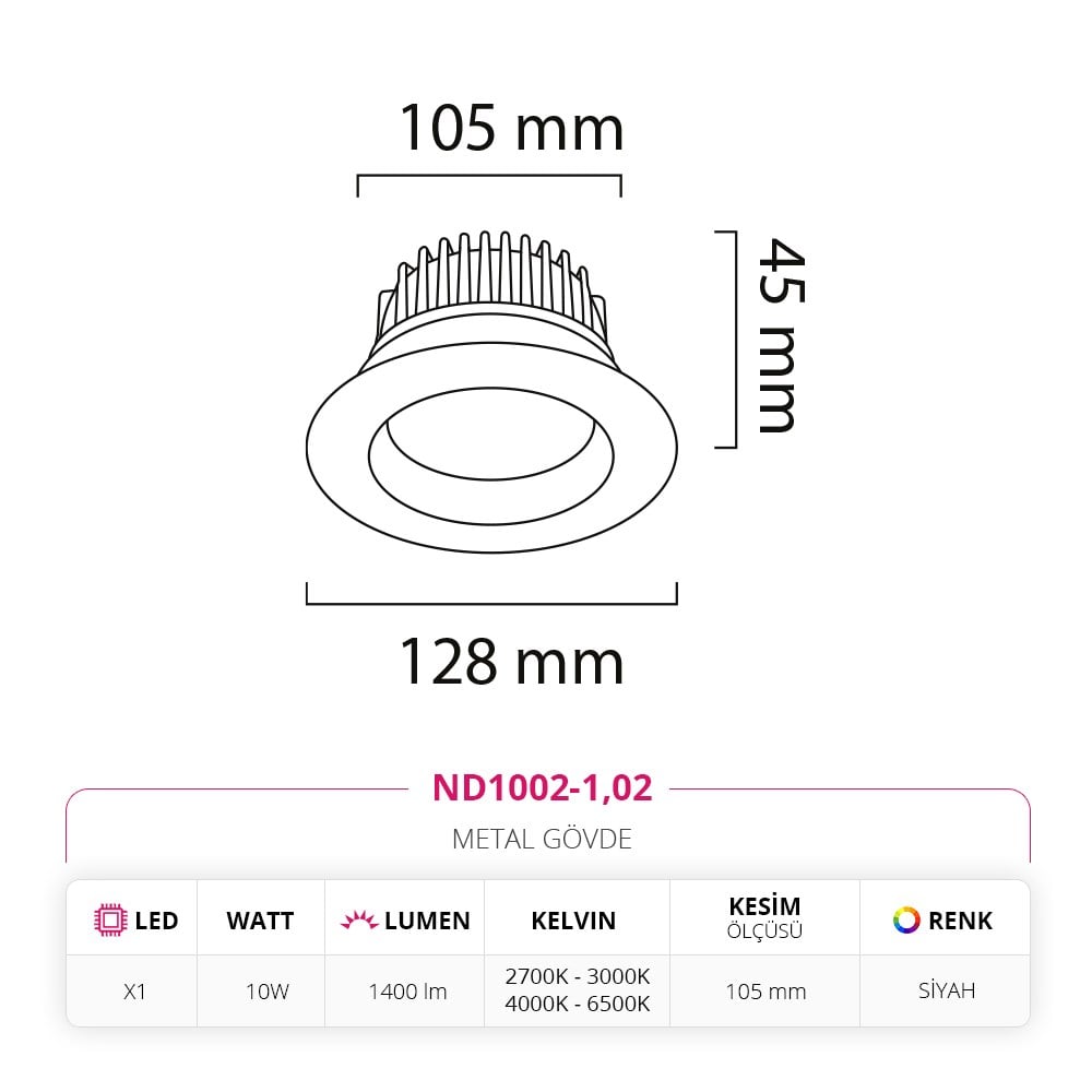 Nevo Sıva Altı Led Spot Siyah ND1002-1