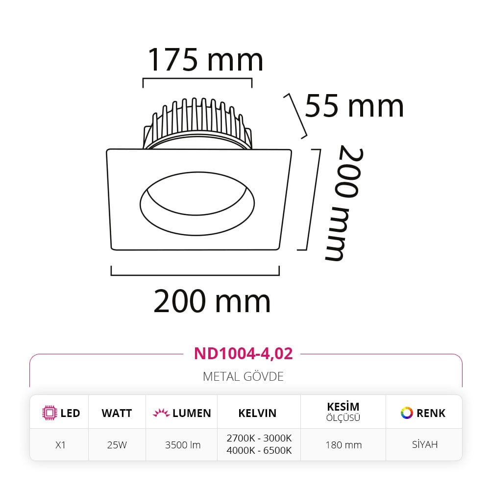 Nevo Sıva Altı Led Spot Siyah ND1004-4
