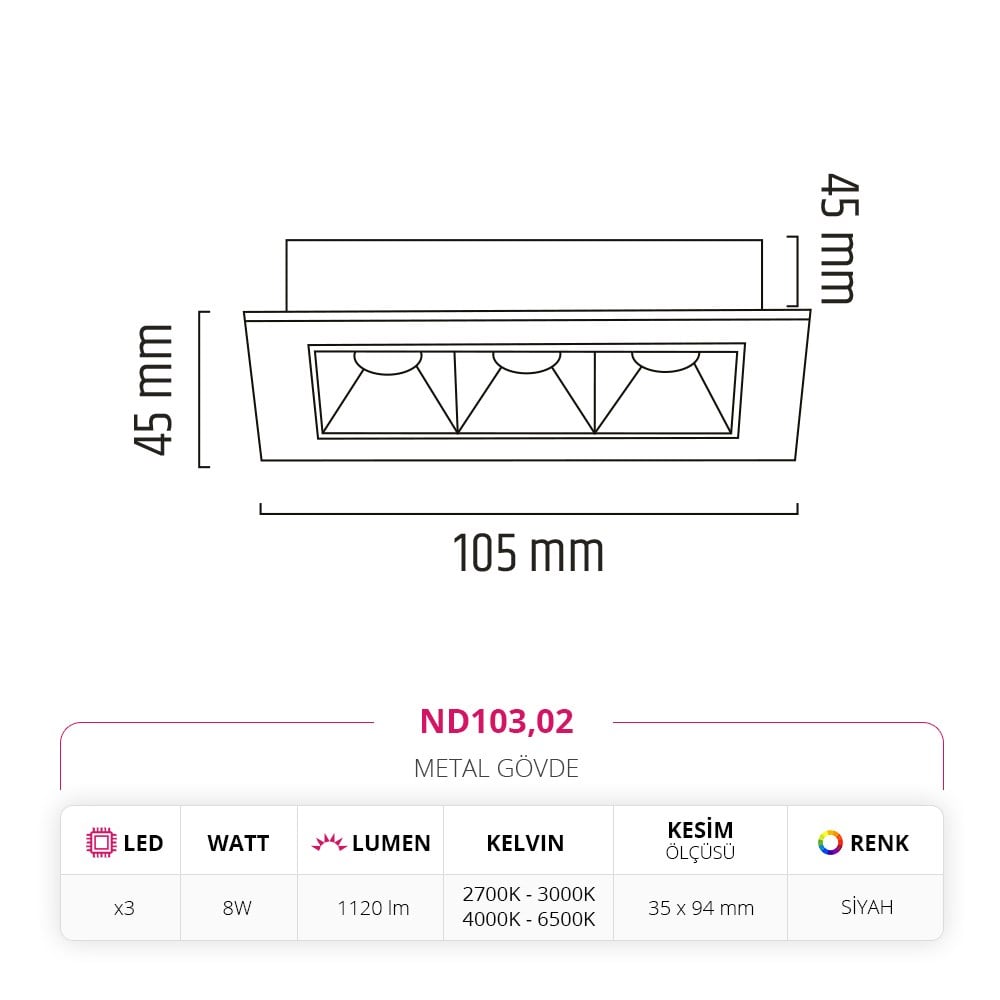 Nevo Sıva Altı Led Spot Siyah ND103