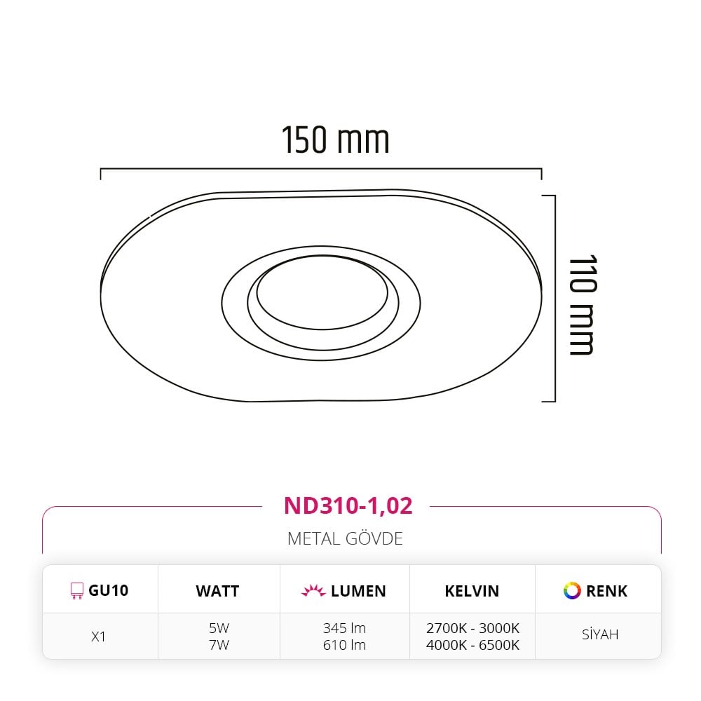 Nevo Sıva Altı Led Spot Siyah ND310-1