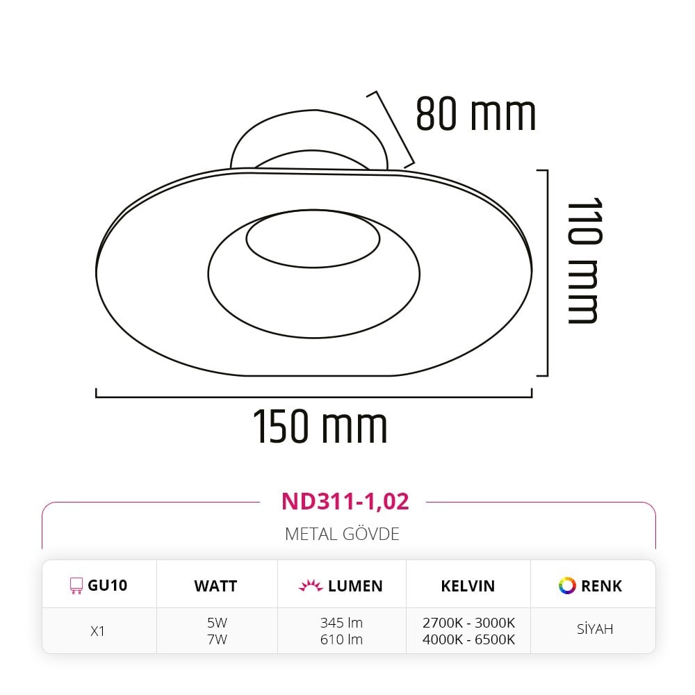 Nevo Sıva Altı Led Spot Siyah ND311-1