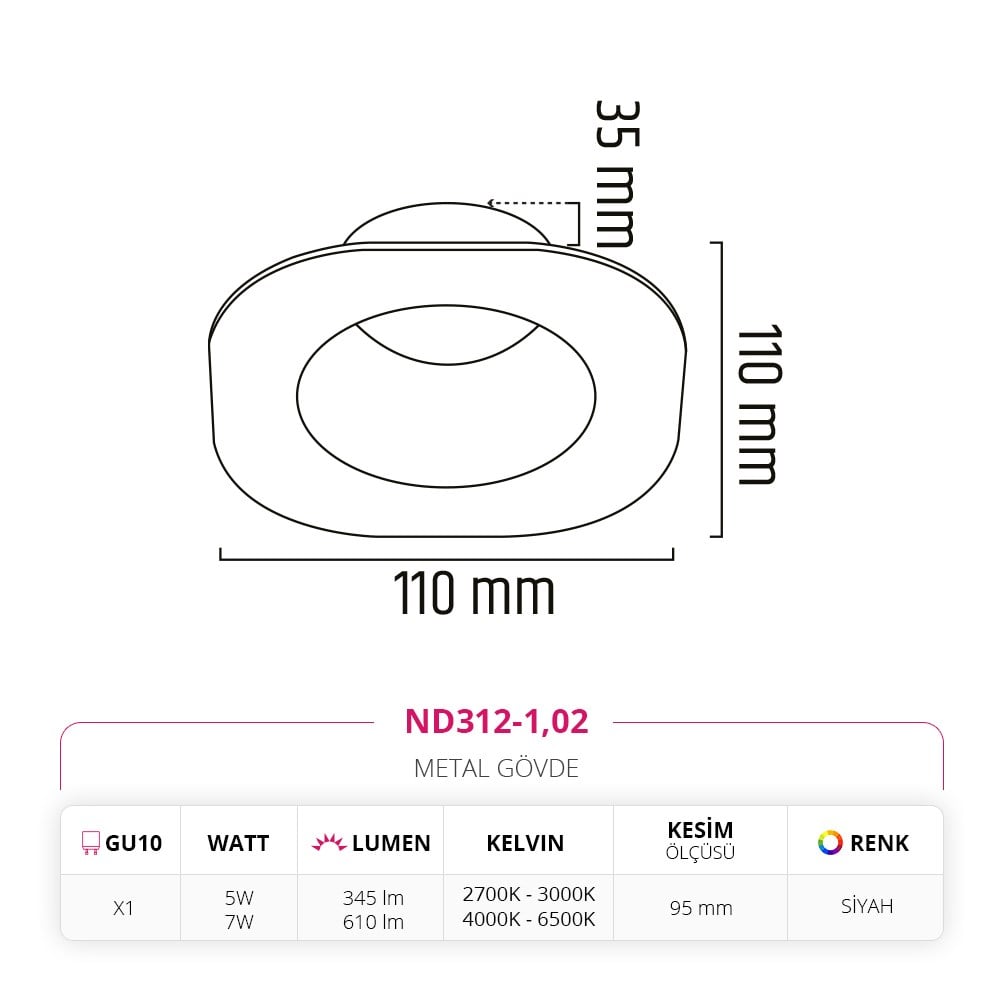 Nevo Sıva Altı Led Spot Siyah ND312-1