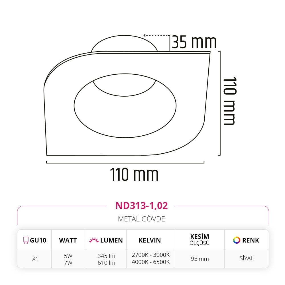 Nevo Sıva Altı Led Spot Siyah ND313-1