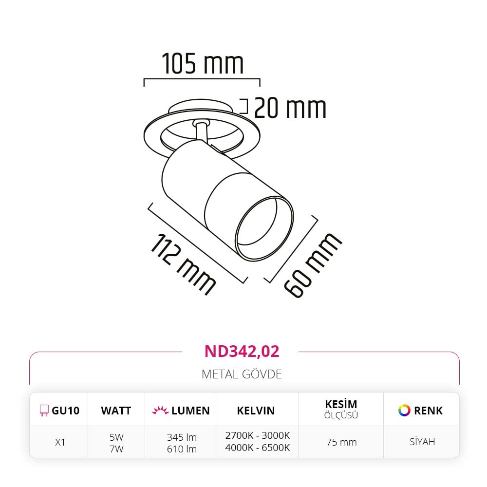 Nevo Sıva Altı Led Spot Siyah ND342