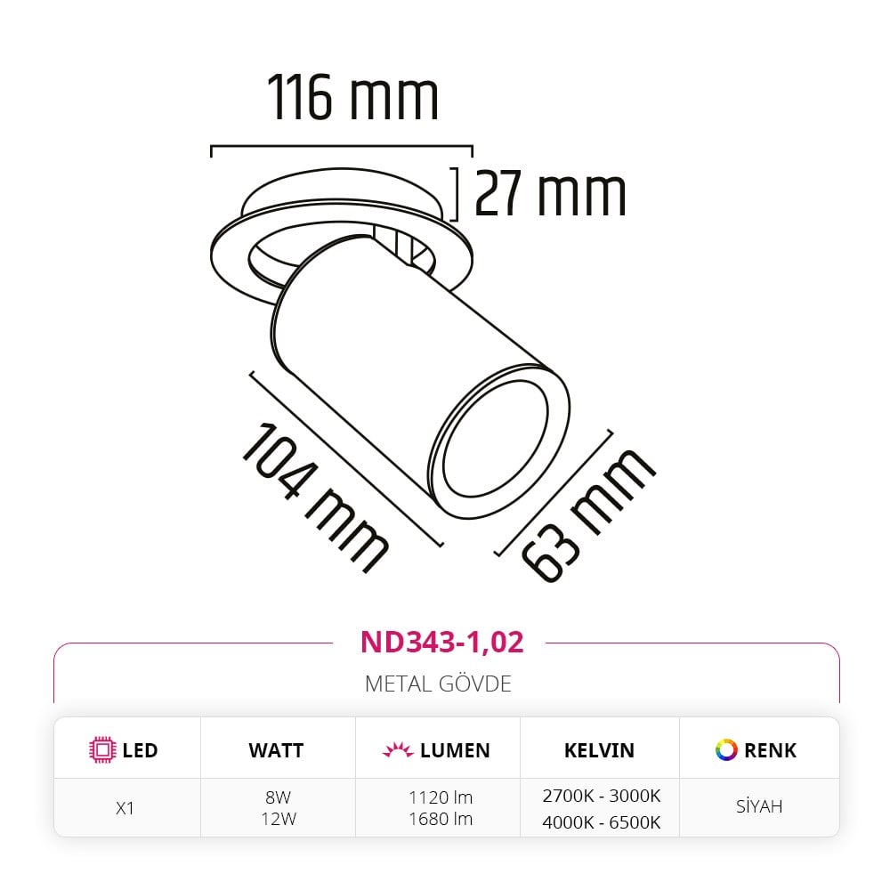 Nevo Sıva Altı Led Spot Siyah ND343-1
