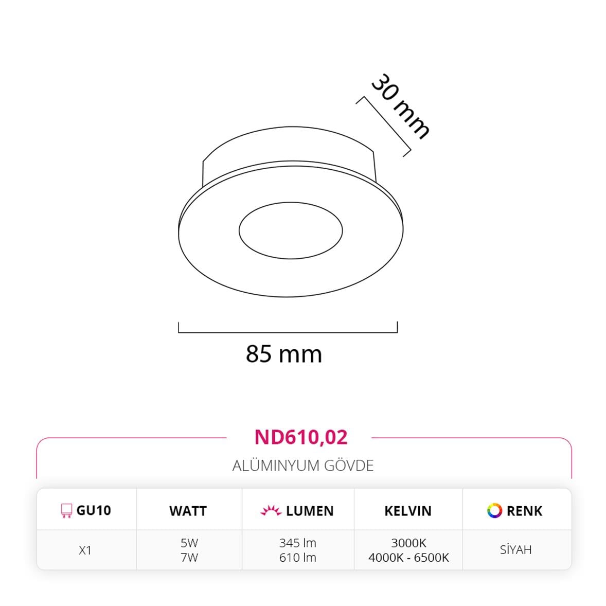 Nevo Sıva Altı Led Spot Siyah ND610