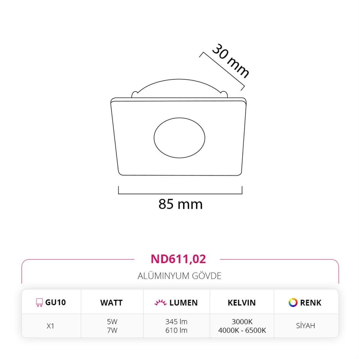 Nevo Sıva Altı Led Spot Siyah ND611