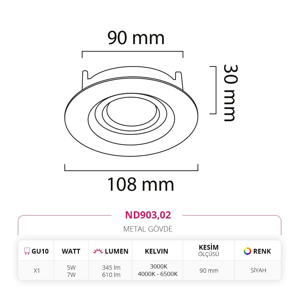 Nevo Sıva Altı Led Spot Siyah ND903