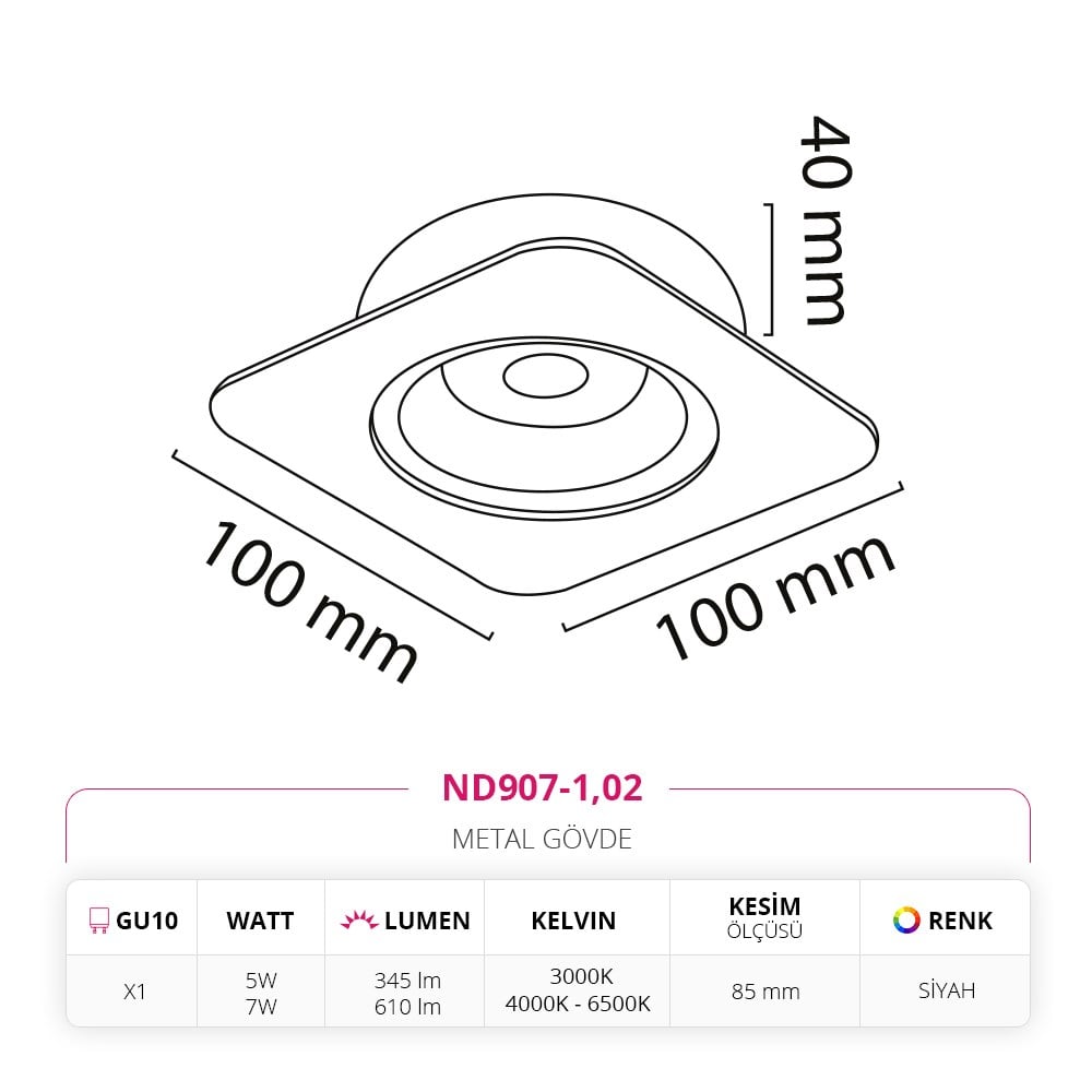 Nevo Sıva Altı Led Spot Siyah ND907-1