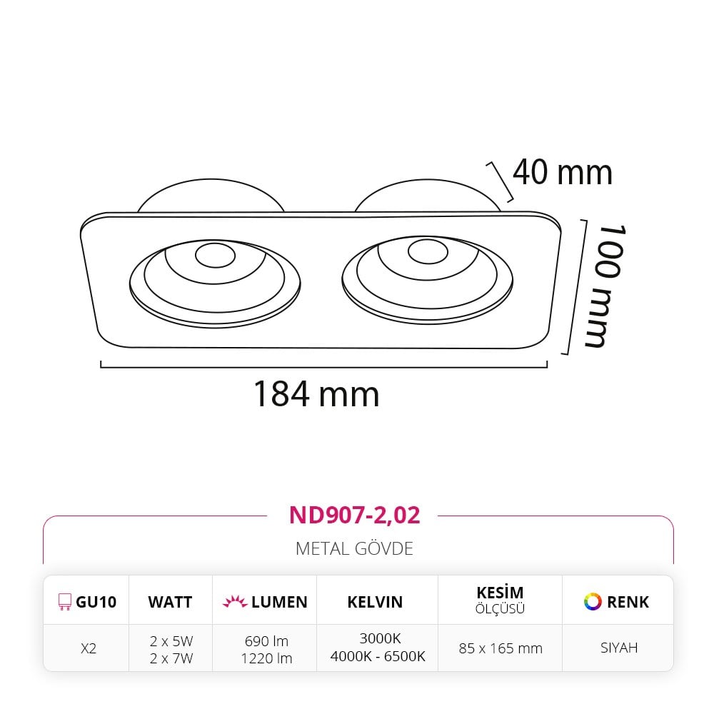 Nevo Sıva Altı Led Spot Siyah ND907-2