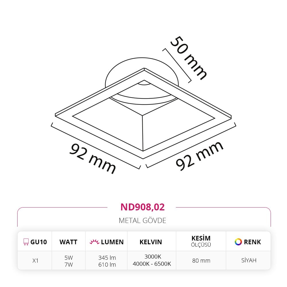 Nevo Sıva Altı Led Spot Siyah ND908