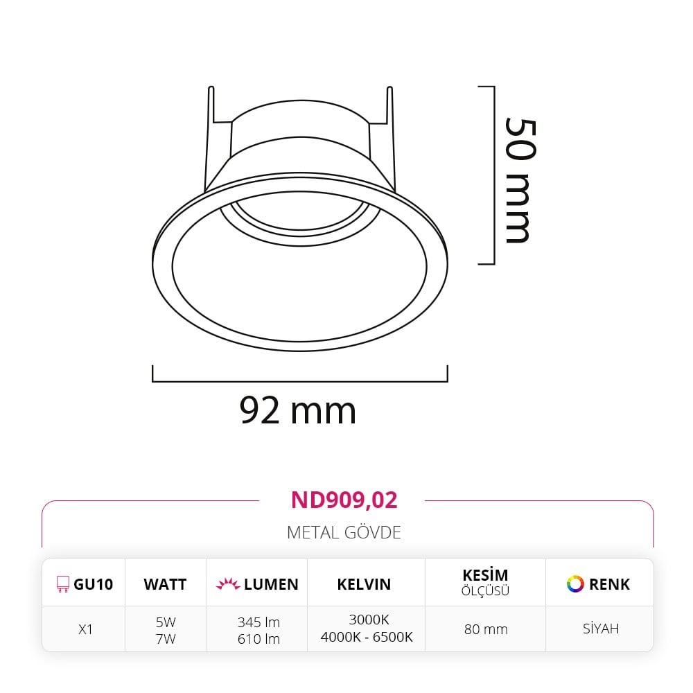 Nevo Sıva Altı Led Spot Siyah ND909