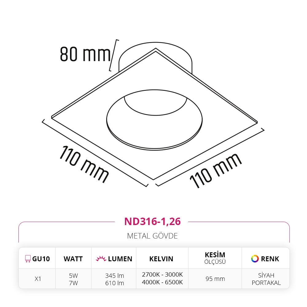 Nevo Sıva Altı Led Spot Siyah Portakal ND316-1