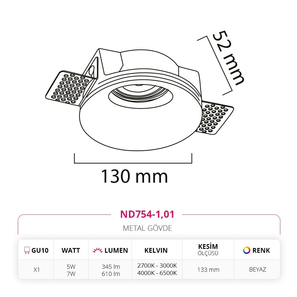 Nevo Sıva Altı Trimless Spot Beyaz ND754-1