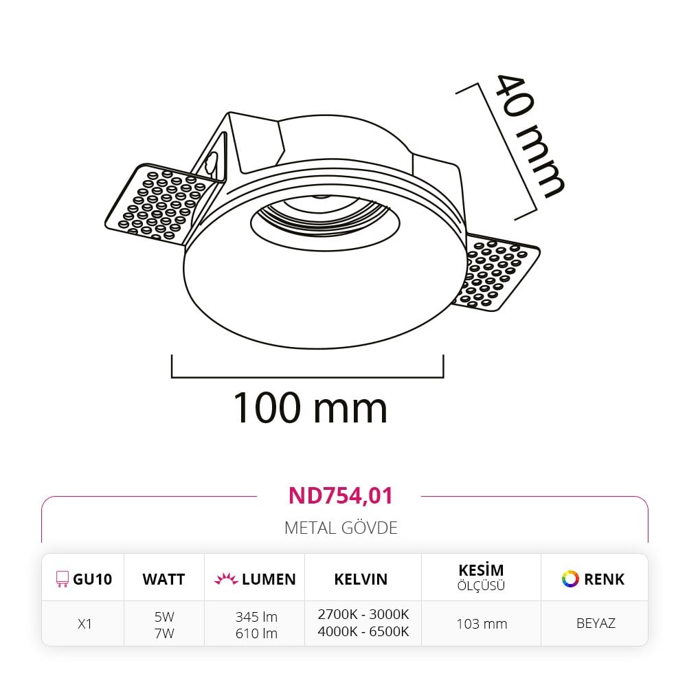 Nevo Sıva Altı Trimless Spot Beyaz ND754