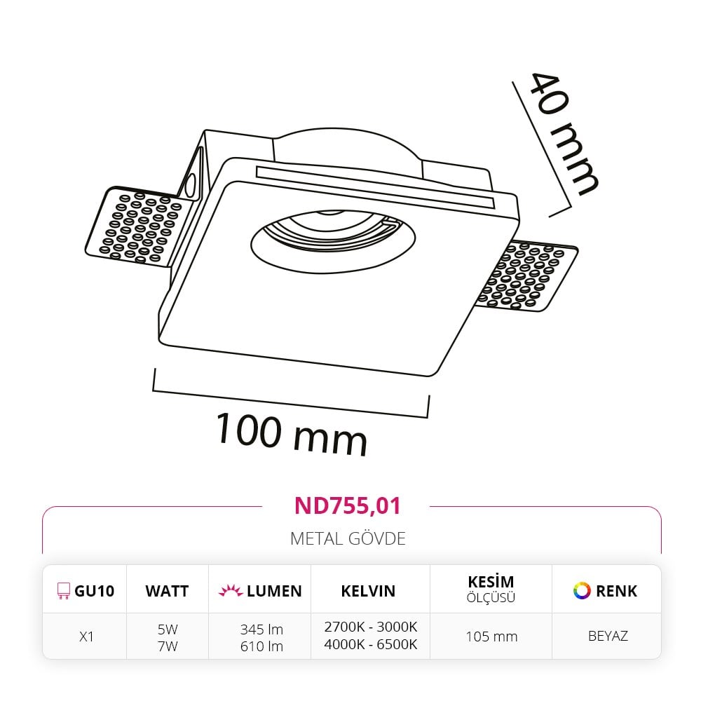 Nevo Sıva Altı Trimless Spot Beyaz ND755