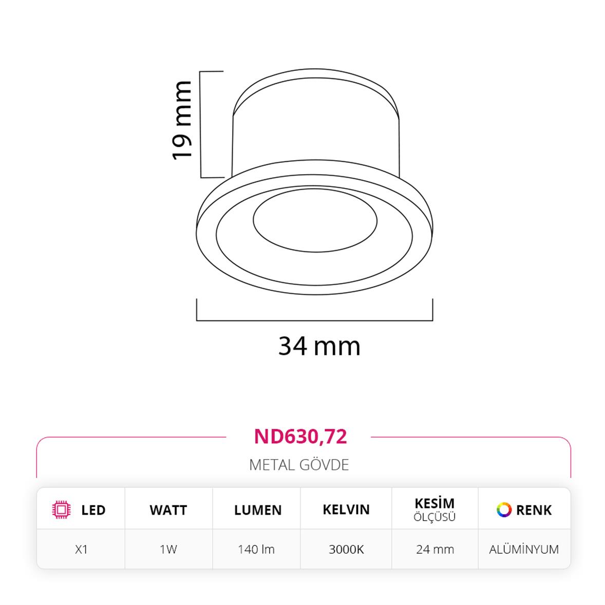 Nevo Sıva Altı Yıldız Spot Alüminyum ND630