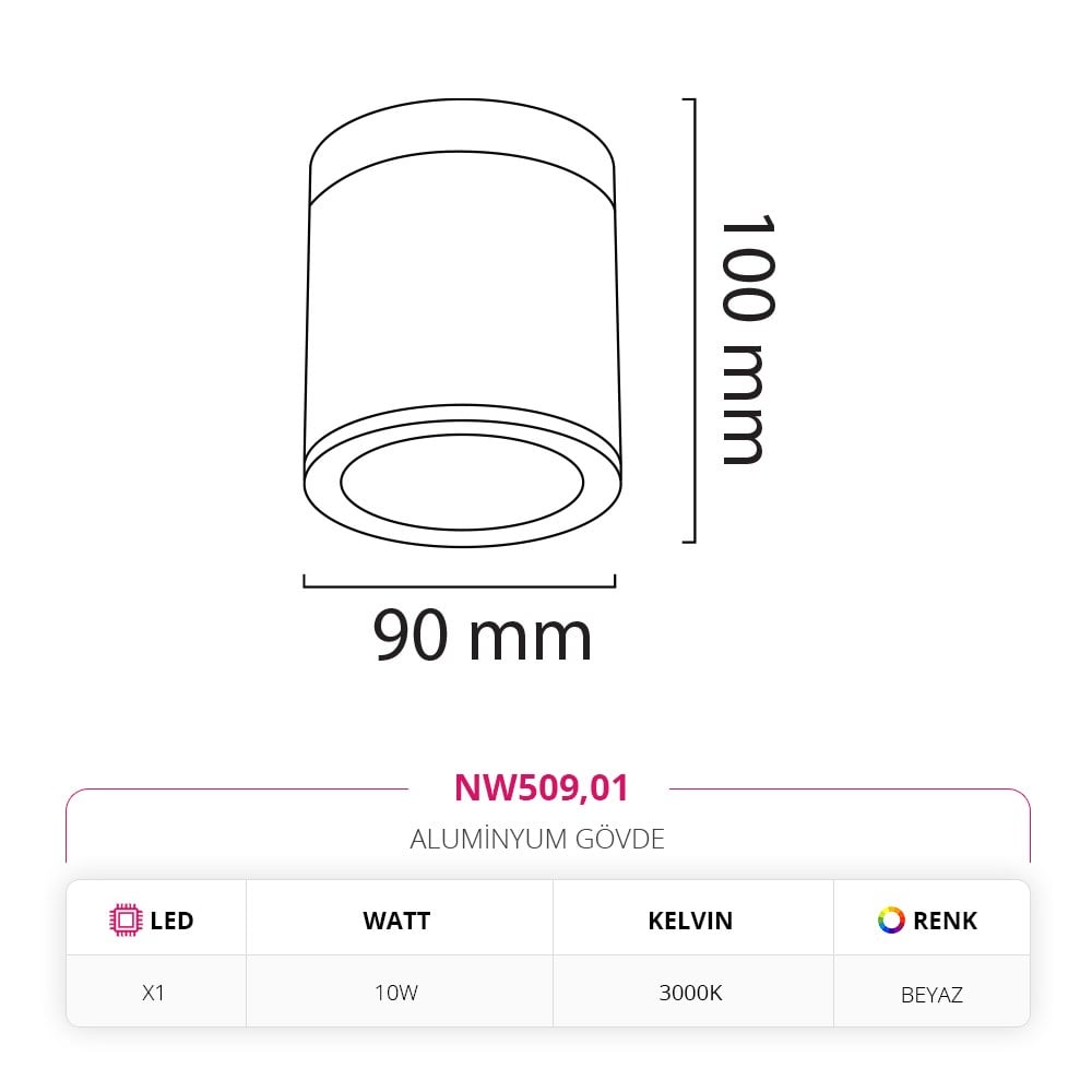 Nevo Sıva Üstü Dış Mekan Led Spot Beyaz NW509