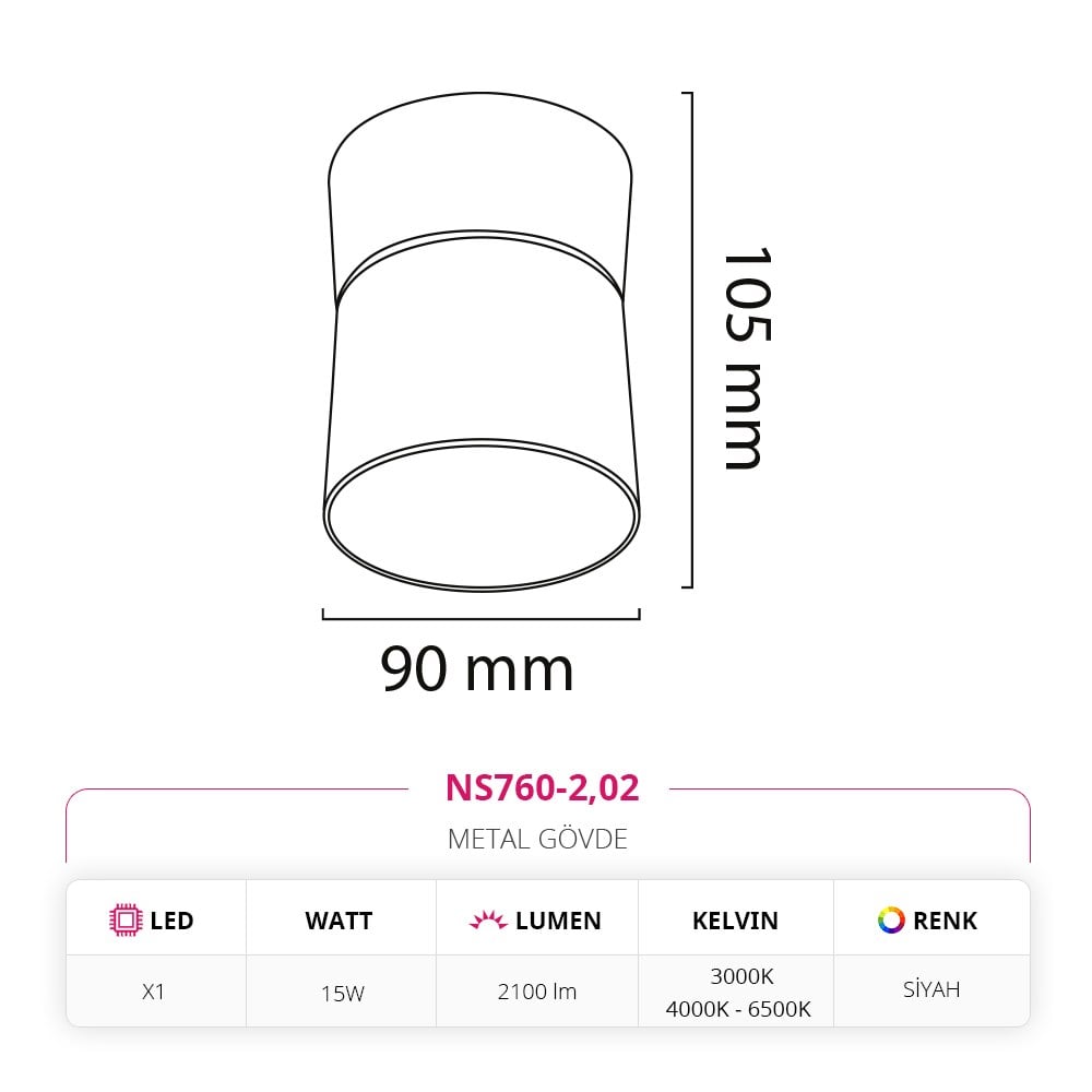 Nevo Sıva Üstü Hareketli Led Spot Siyah NS760-2