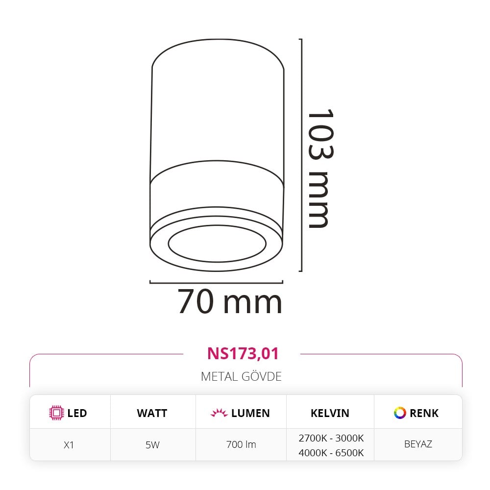 Nevo Sıva Üstü LED Spot Beyaz NS173