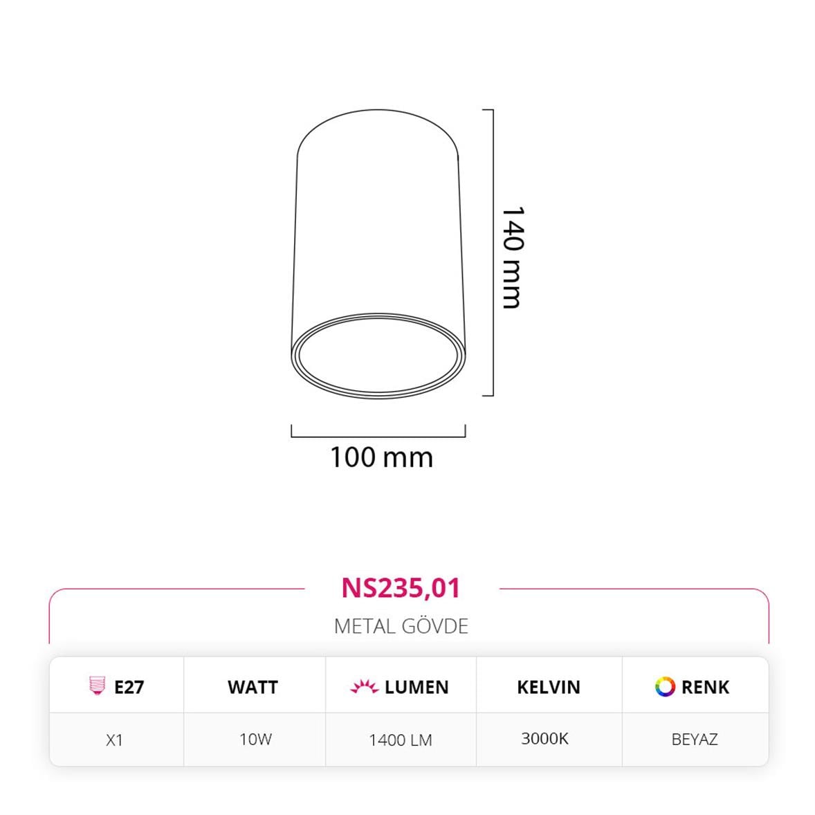 Nevo Sıva Üstü Led Spot Beyaz NS235