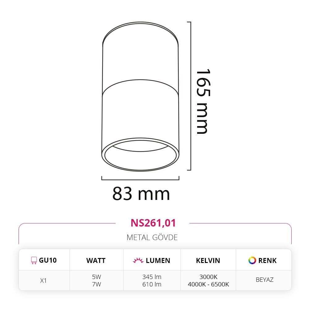 Nevo Sıva Üstü LED Spot Beyaz NS261