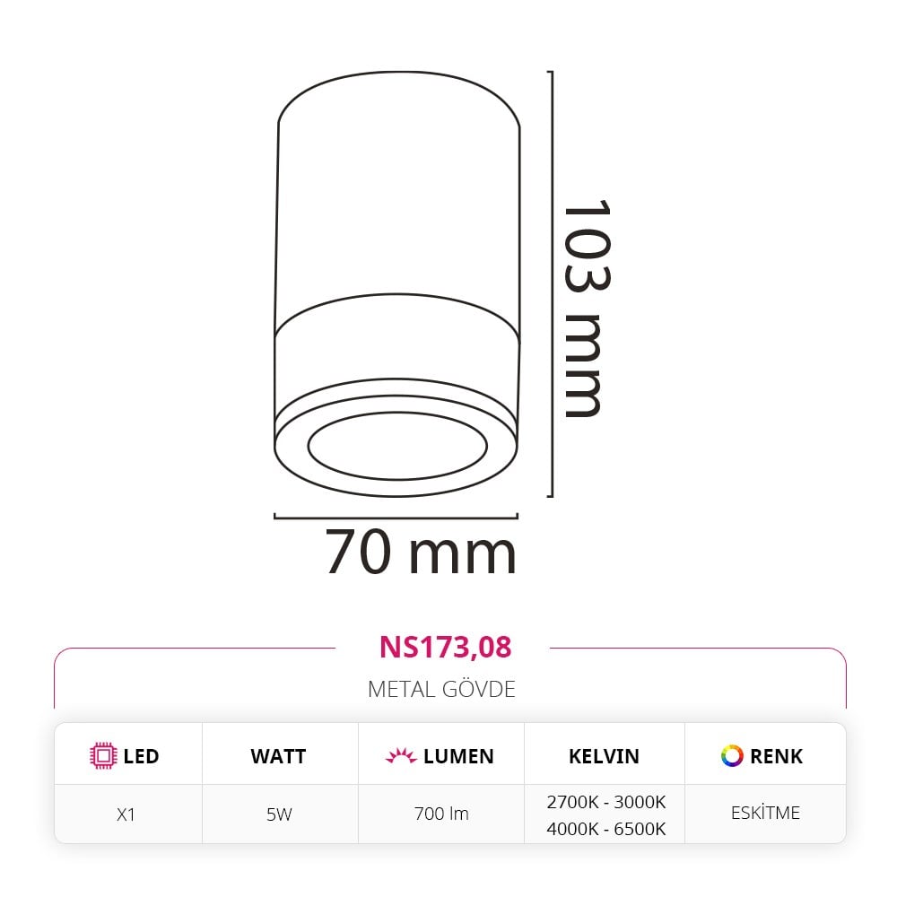Nevo Sıva Üstü LED Spot Eskitme NS173