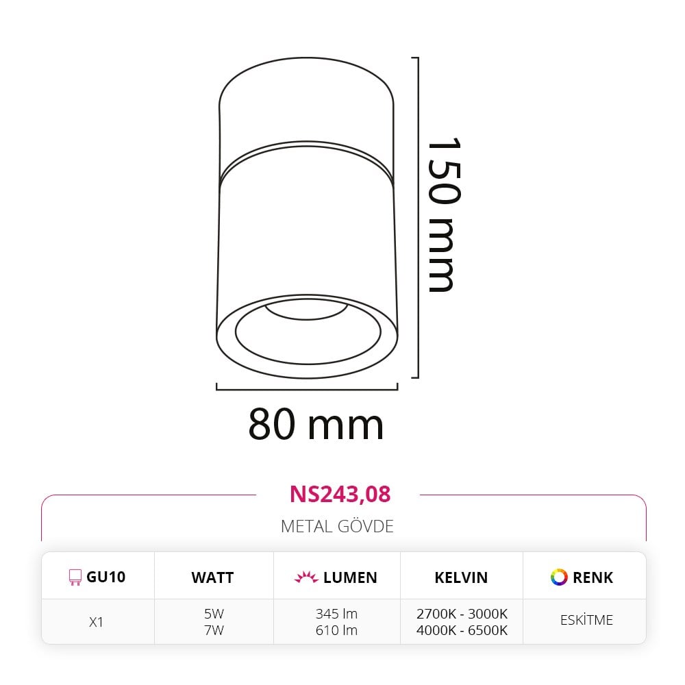 Nevo Sıva Üstü LED Spot Eskitme NS243