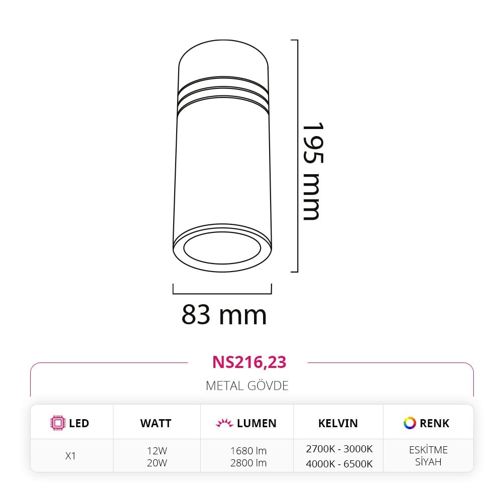 Nevo Sıva Üstü Led Spot Eskitme Siyah NS216