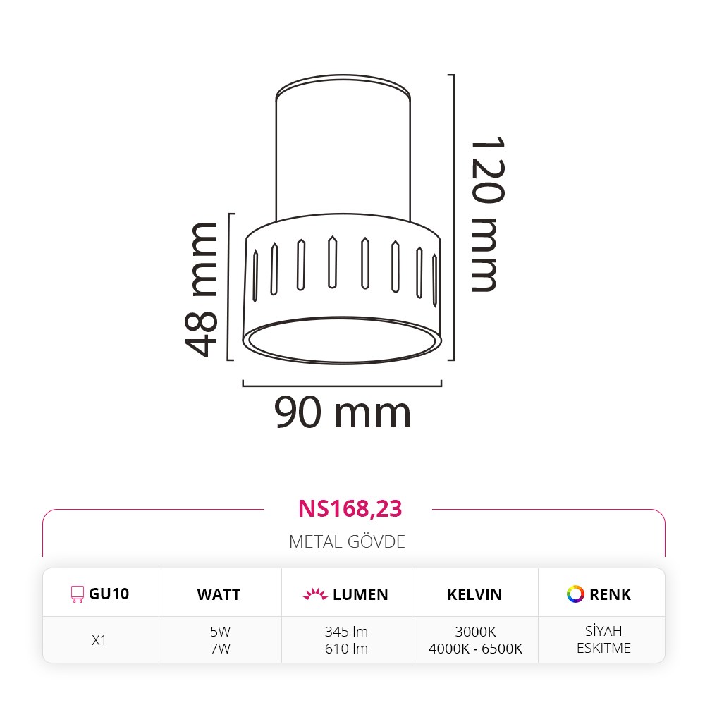 Nevo Sıva Üstü LED Spot Eskitme Siyah NS168