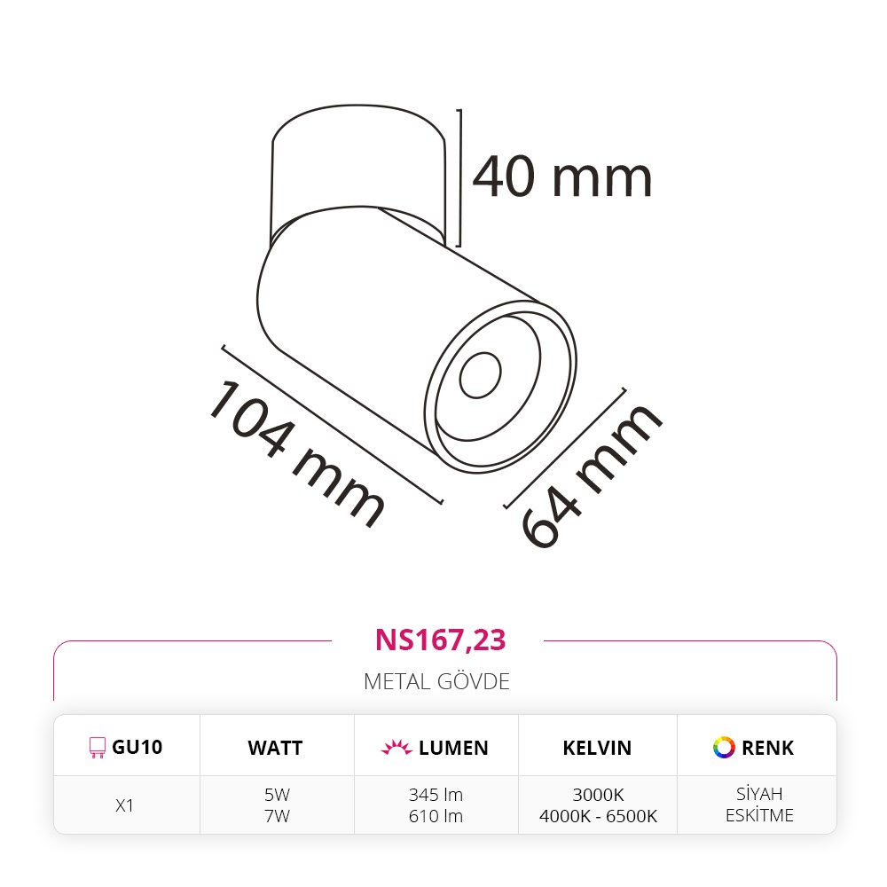 Nevo Sıva Üstü LED Spot Eskitme Siyah NS167