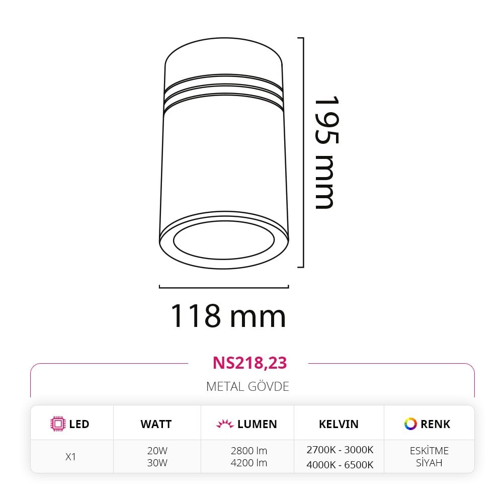 Nevo Sıva Üstü Led Spot Eskitme Siyah NS218