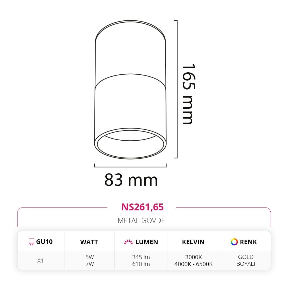 Nevo Sıva Üstü LED Spot Gold Boyalı NS261