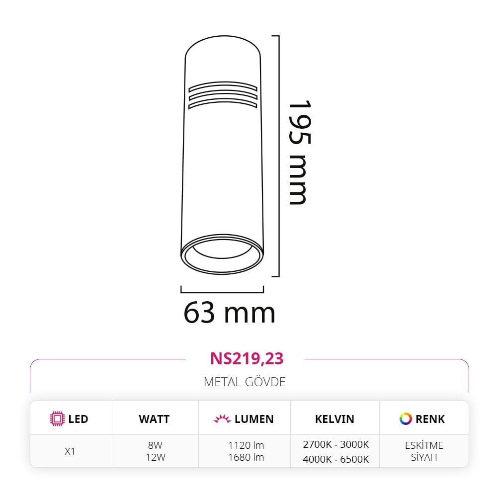 Nevo Sıva Üstü LED Spot Siyah Eskitme NS219