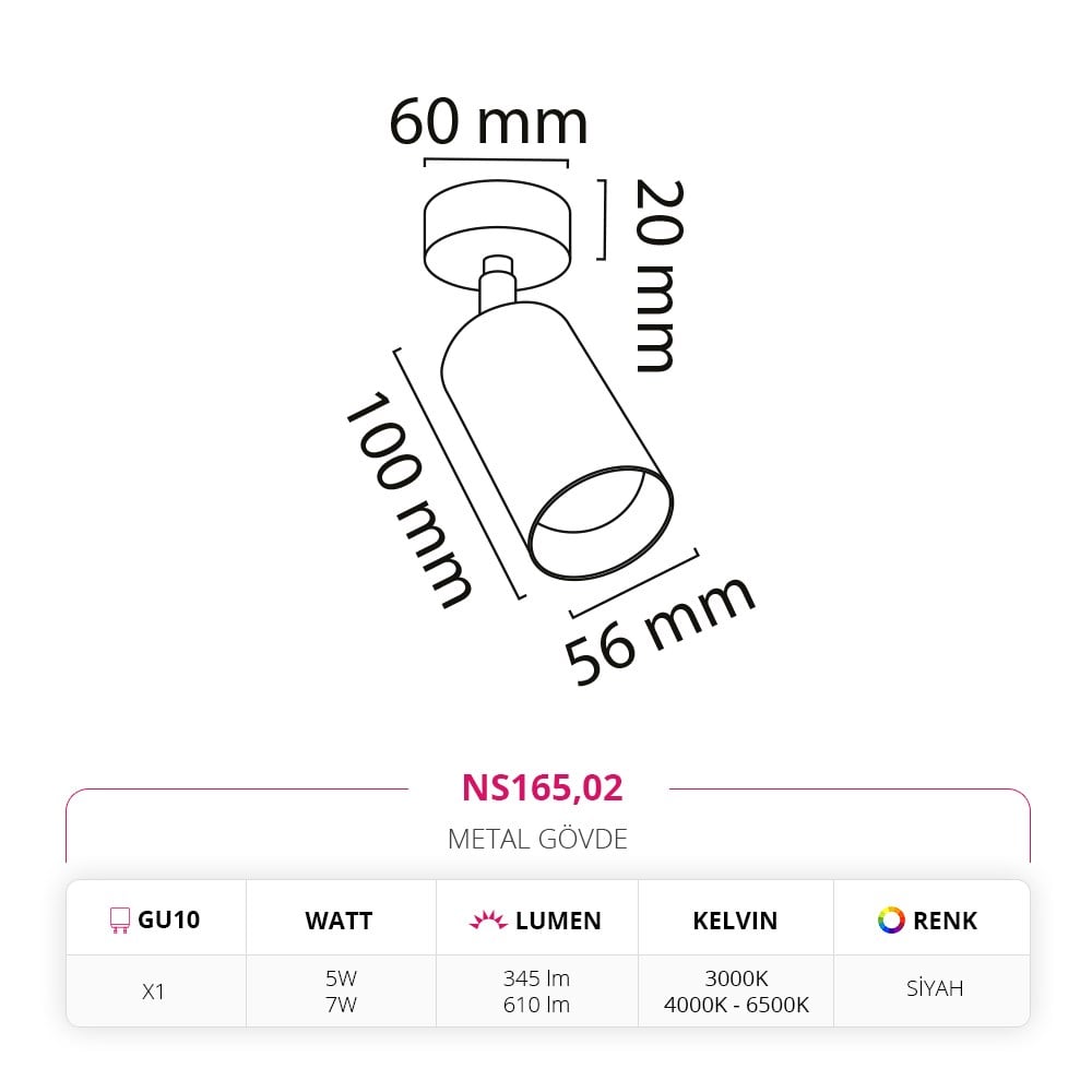 Nevo Sıva Üstü LED Spot Siyah NS165